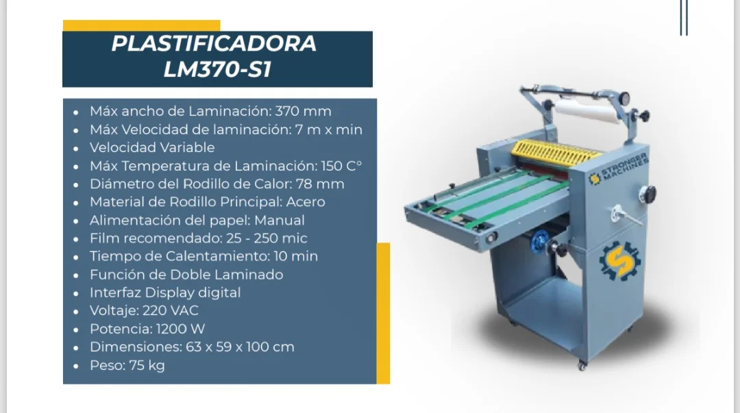 Plastificadora LM370-S1 — Plastificadora térmica profesional para la industria gráfica. Kethal Business, Lima, Perú